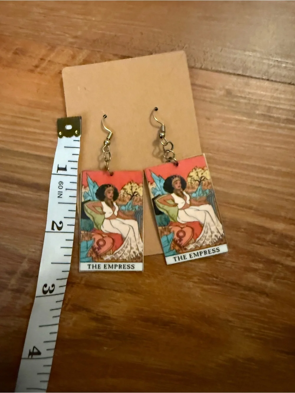 Tarot Empress Dangle Earrings — Red, Green & Blue